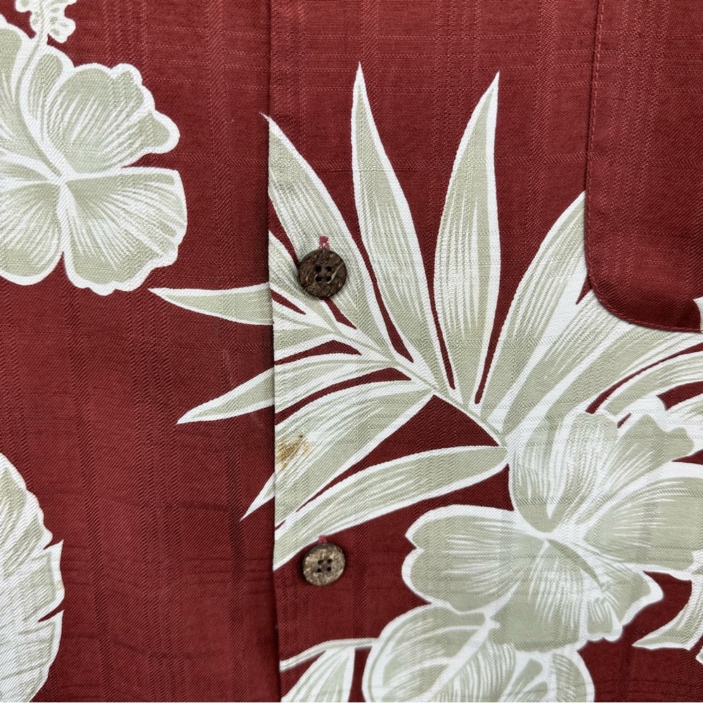 TOMMY BAHAMA Silk Shirt Size XL Short Sleeve Side Slit Button Down Leaves - Picture 5 of 11